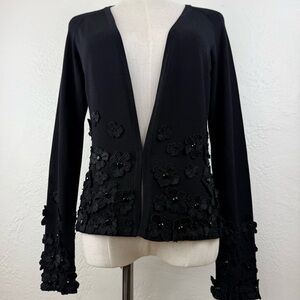 Vintage Carmen Marc Valvo 3D Floral Cardigan/Black/Small